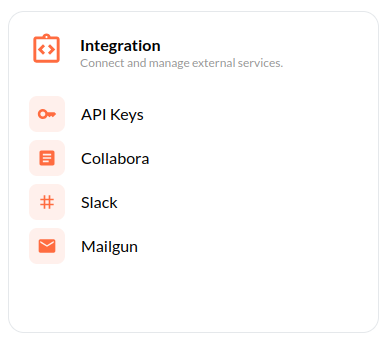 Access to external service integrations through Control Panel