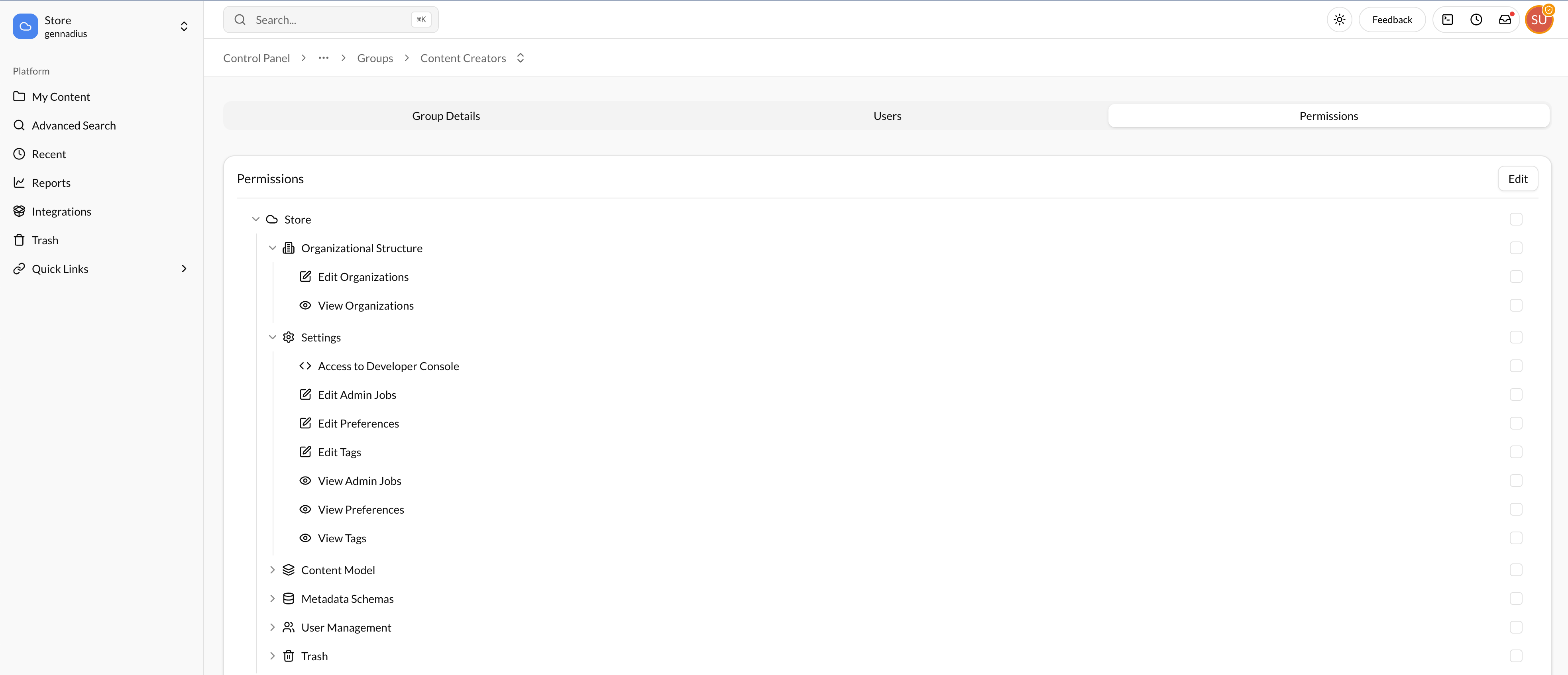 Assign Permissions to User Group